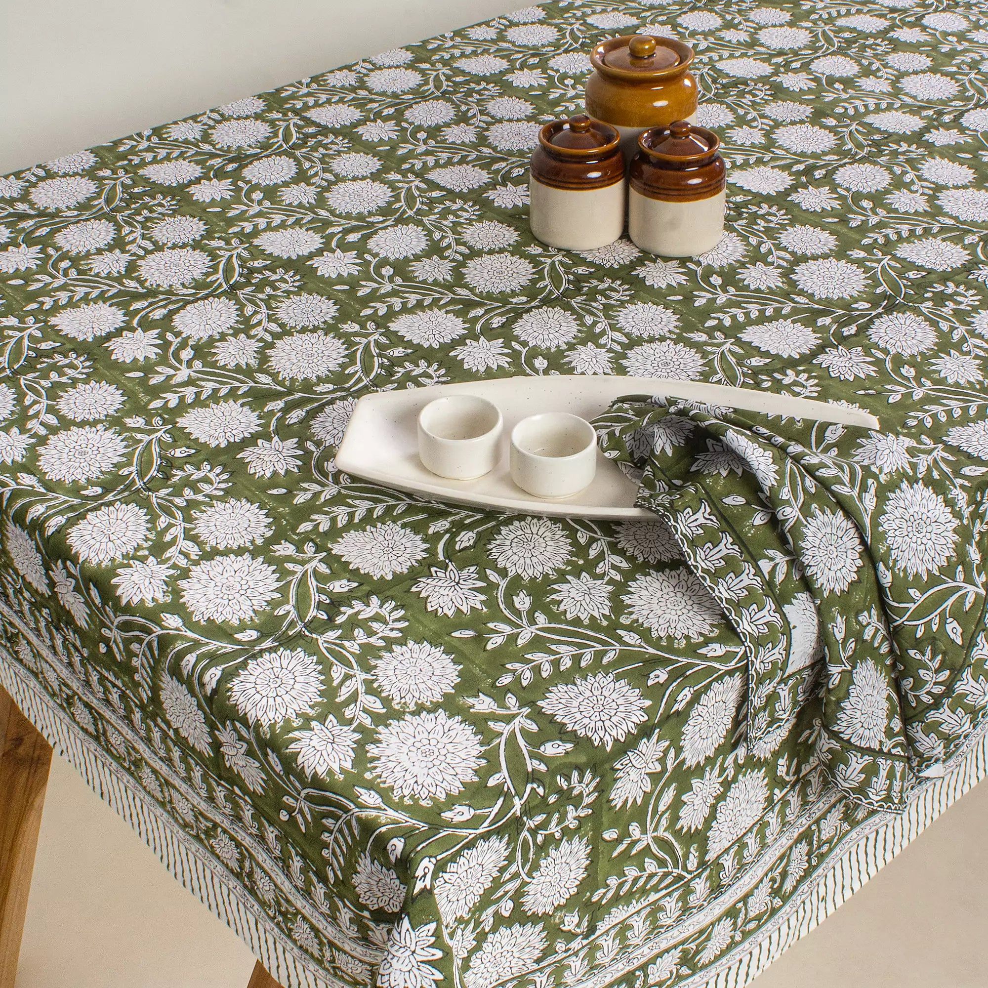 Handmade Green Floral Print Cotton Table Cover Best Design